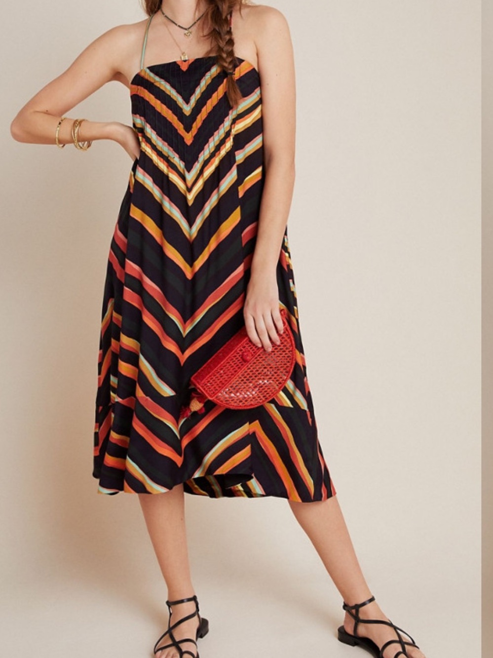 Anthropologie Chevron Runi Tent Slup Dress Keyhole Back Size Med Midi